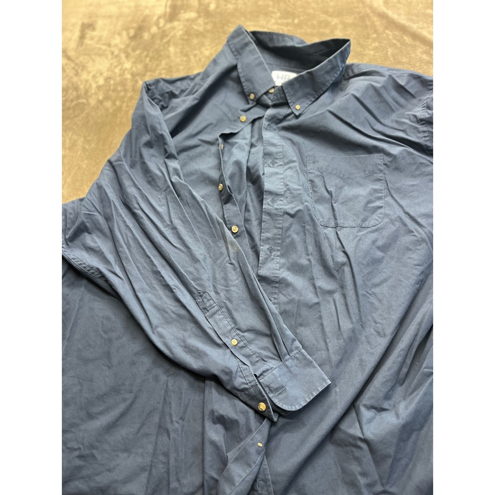 Harbor Bay Mens Navy Blue Long Sleeve Button Down Shirt 5XLT Pocket Cotton
